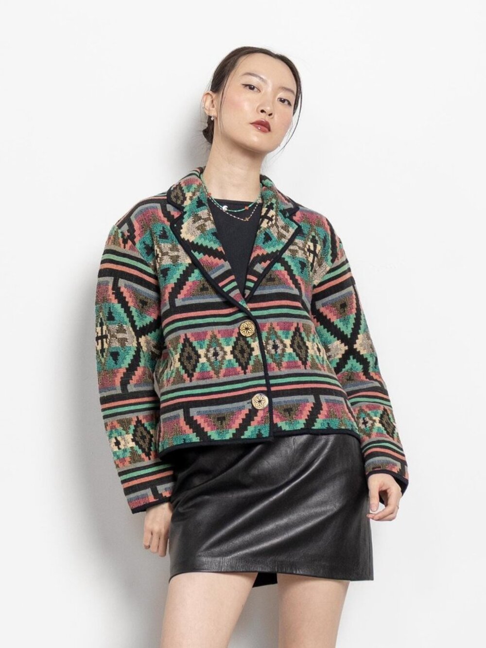 WOVEN COTTON SOUTHWESTERN Cropped Jacket Festival Coat / Medium - Picture 6 of 10